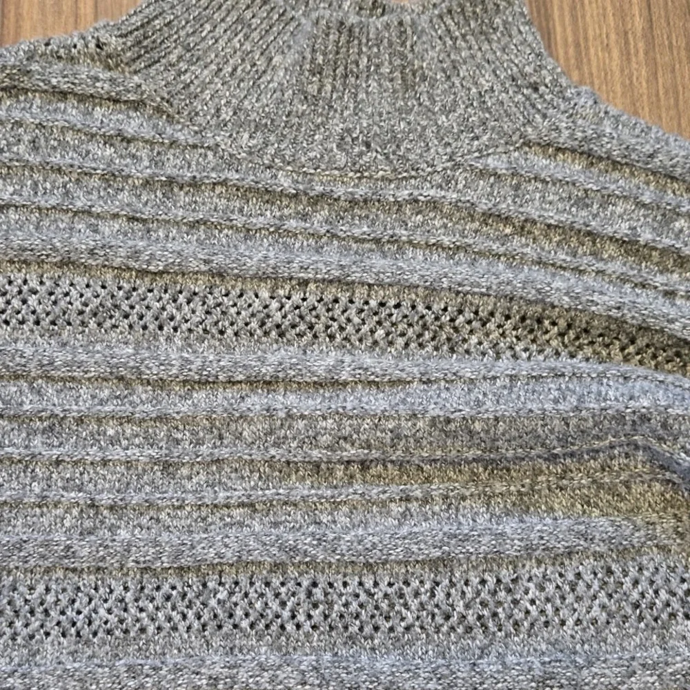 Womens Mock Neck Sweater M‎ Knit Striped Openwork Long Sleeve Gray (982) - Picture 7 of 8